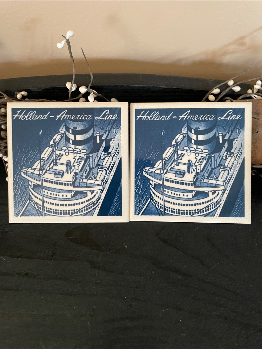 New Holland-America Line Ceramic Ship Coasters - Set of 2